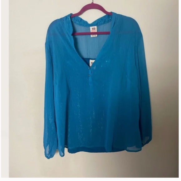 Faded Shimmer Hipster Button Down Flow Business Casual Sheer Hip Tank Blouse - Picture 1 of 12